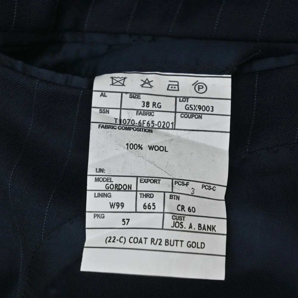 Jos A Bank 38R 32x30 Navy Blue Striped 100% Wool Gordon Mens Jacket Pants Suit